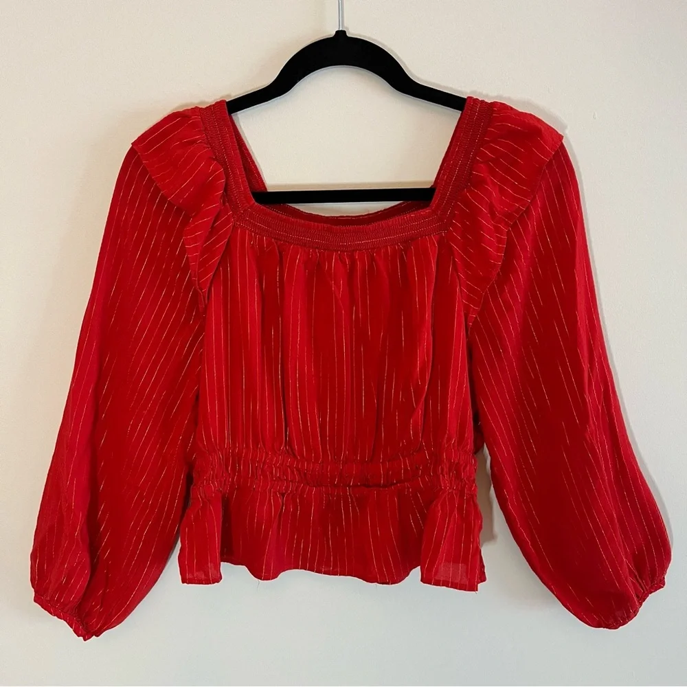 Universal Thread Women’s Red Long Sleeve Blouse with Ruffle Detail Size Medium - Picture 1 of 8